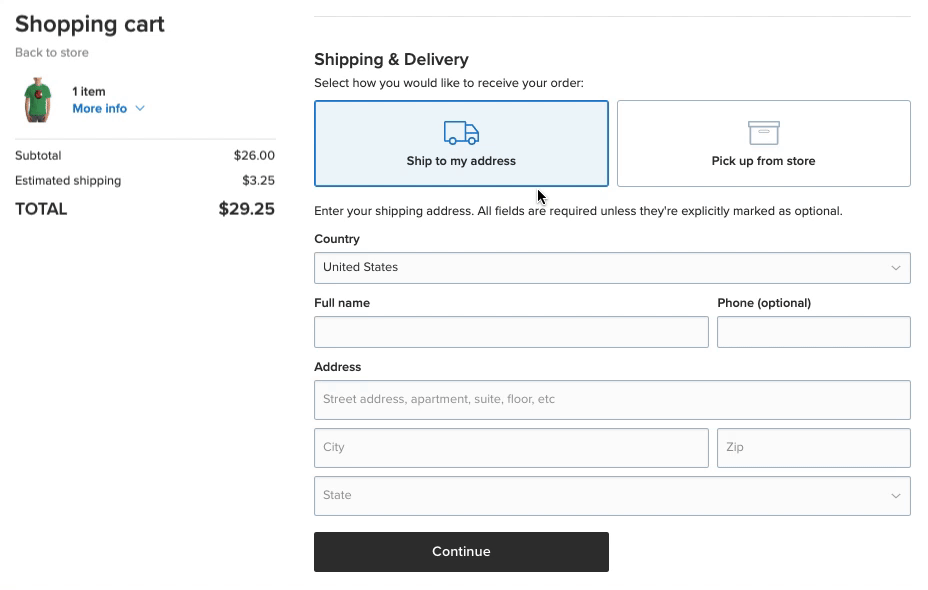 The checkout process in our shop.