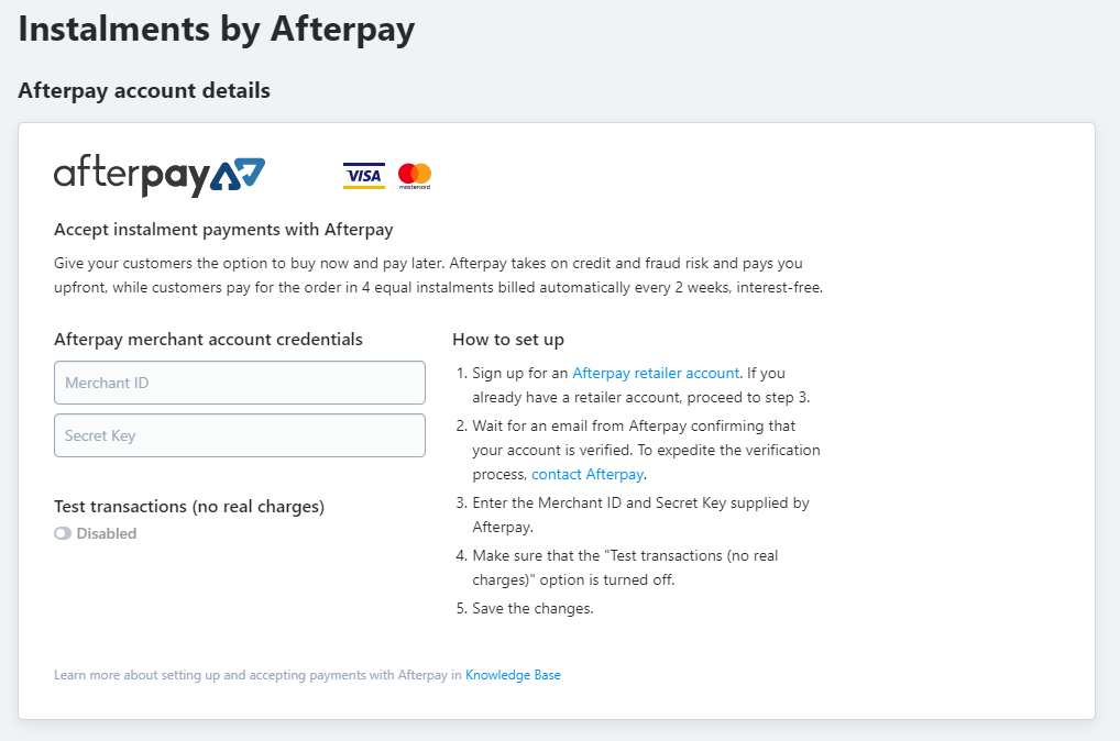 Online Store + afterpay